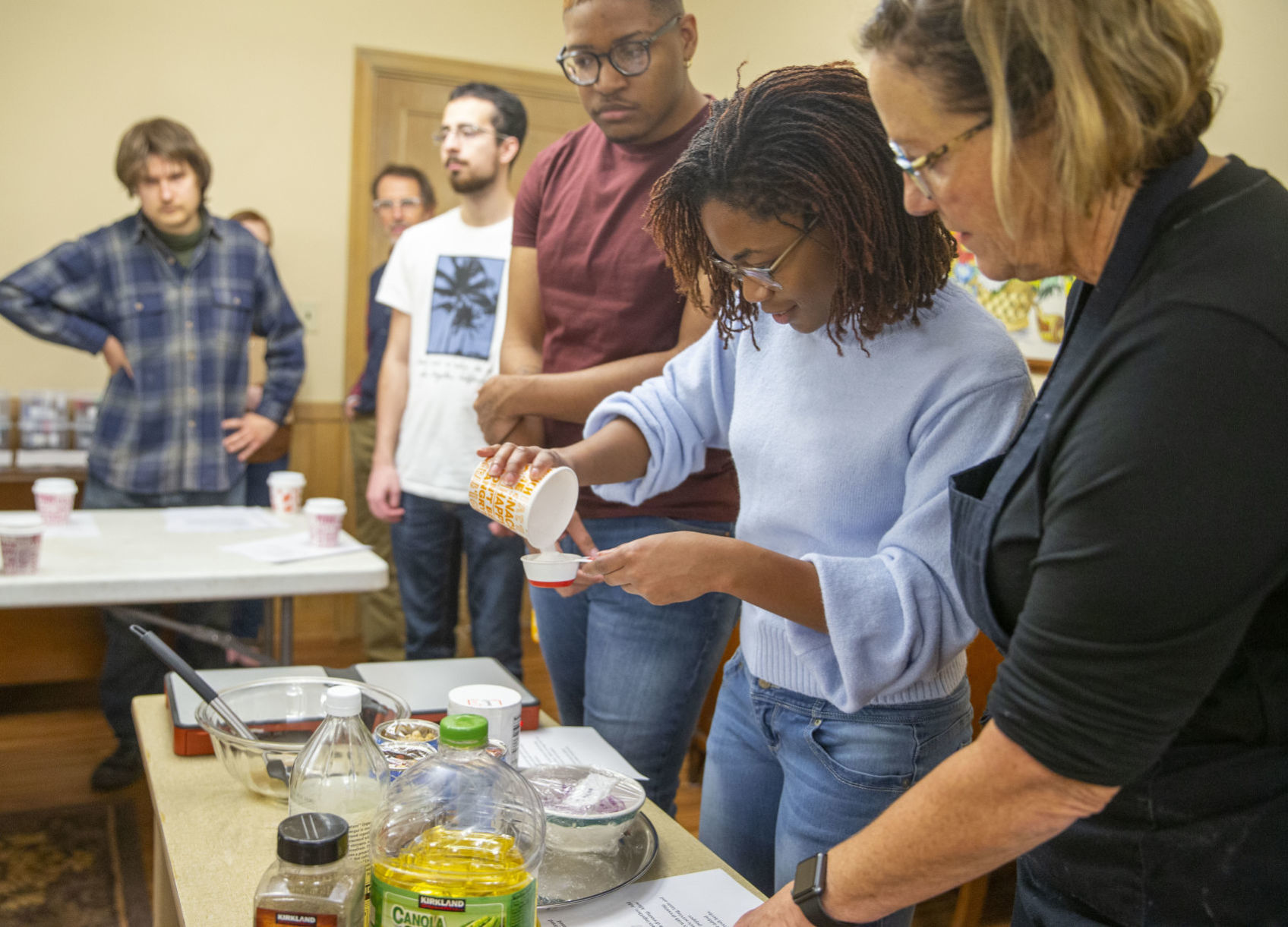 Cooking dinner with staples from food pantry shelves